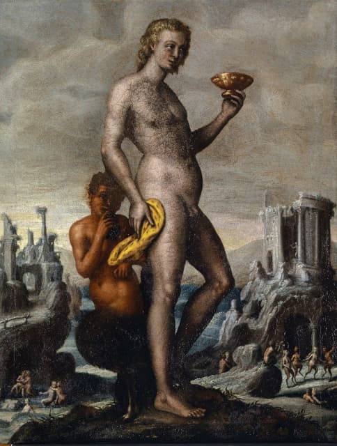 Martin Schermus - Bacchus with a Drinking Cup, accompanied by a Satyr