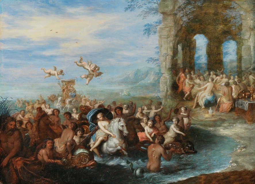 Circle of Jan Brueghel I - Feast of the gods, with the Marriage of Neptune and Amphitrite