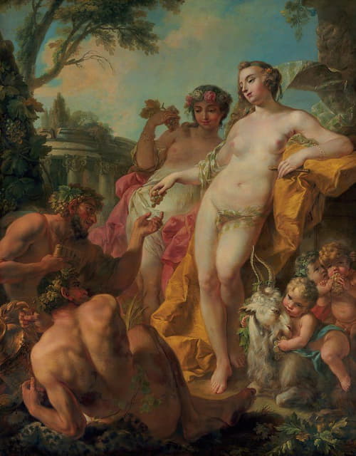Pierre Charles Le Mettay - Bacchic figures in a classical landscape