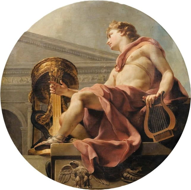 Charles-André van Loo - Apollo Seated Holding A Lyre In Front Of An Athenienne And A Snake