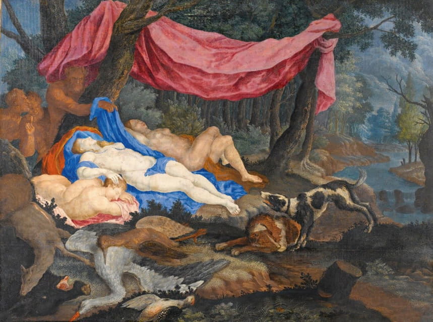 Flemish School - A Satyr Leering At Sleeping Nymphs