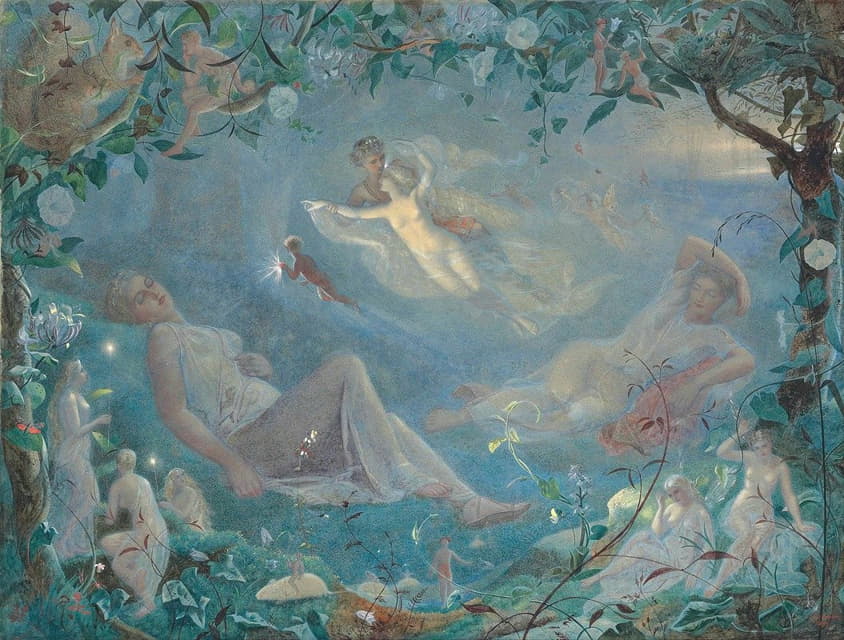 泰坦尼娅睡着了；《仲夏夜之梦》第二幕第二场中的一幕