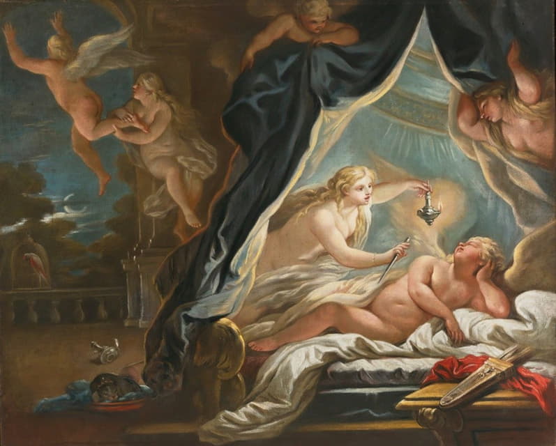 Joseph Goupy - Psyche discovering the sleeping Cupid