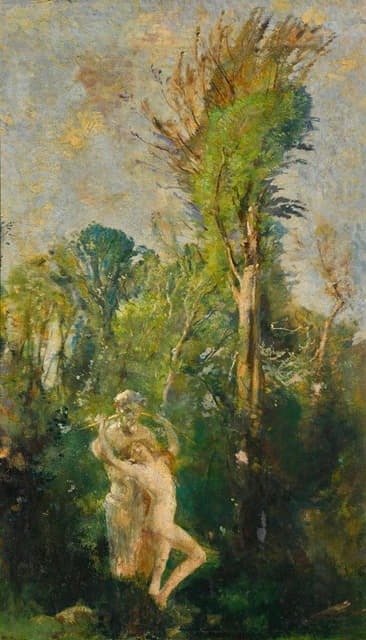 Charles Sims - A Wood Nymph With A Statue Of Pan