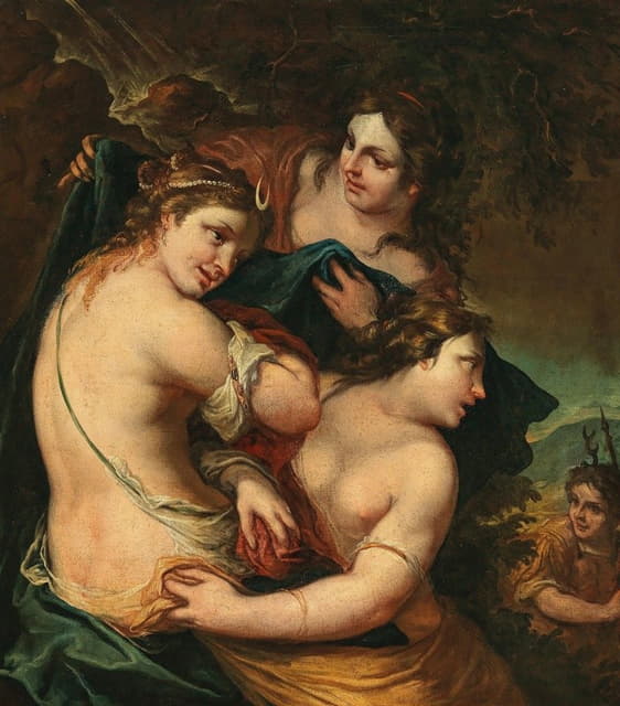 Venetian School - Diana and her nymphs surprised by Actaeon