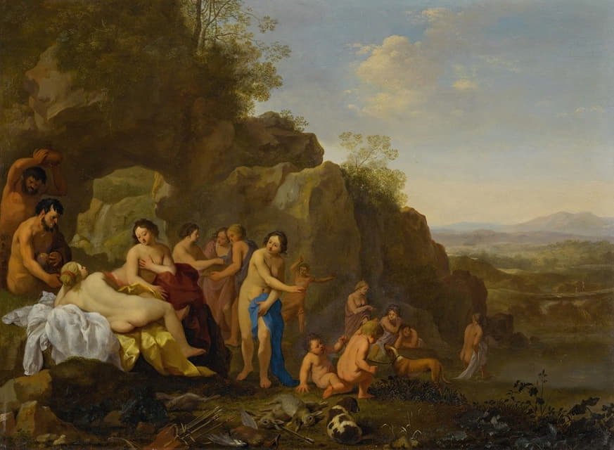 Cornelis Van Poelenburch - Diana and her attendants in a landscape with the spoils of the hunt