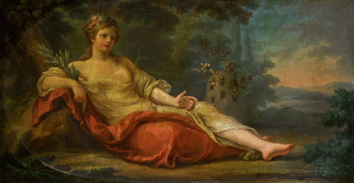 French School - The Goddess Melissa Reclining By A Beehive In A Landscape