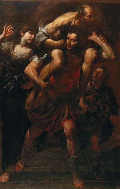 Gioacchino Assereto - Aeneas fleeing the burning Troy