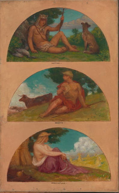 Kenyon Cox - The Progress of Civilization; Hunting, Herding, Agriculture (mural study, State Capitol, Des Moines, Iowa)