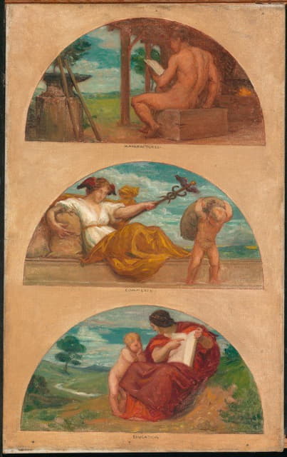 Kenyon Cox - The Progress of Civilization; The Forge, Commerce, and Education (mural study, State Capitol, Des Moines, Iowa)
