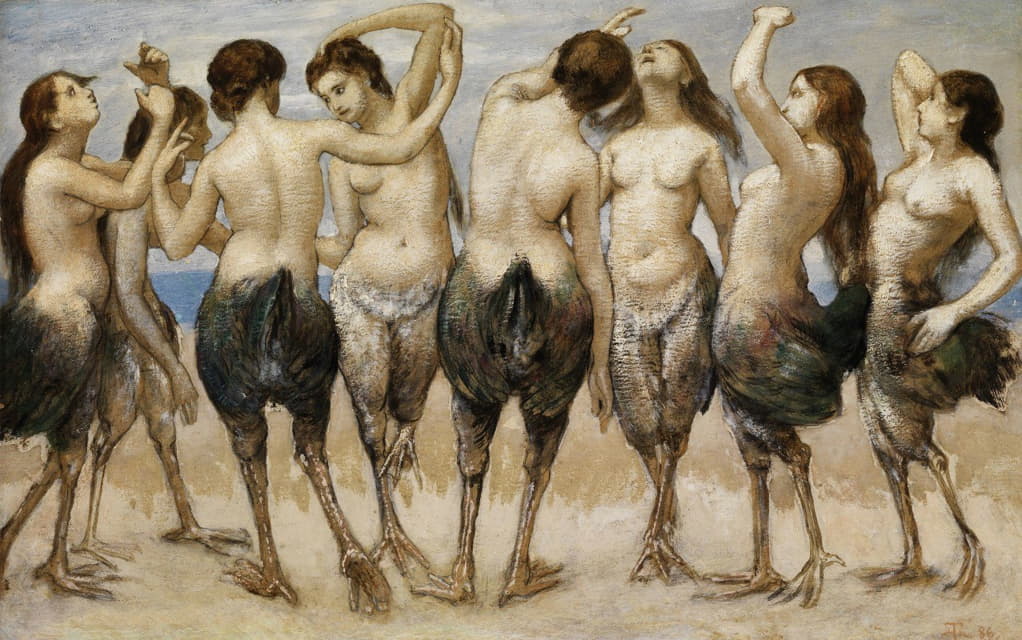 Hans Thoma - Eight dancing women in bird bodies
