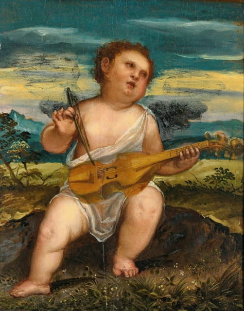 Bonifacio Veronese - Cupid With A Violin In A Landscape