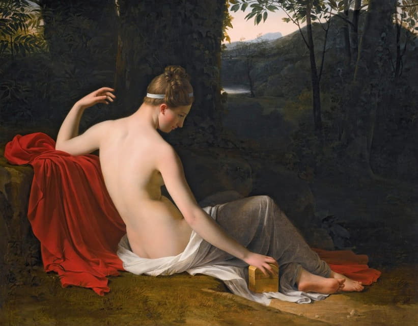 Louis Hersent - Pandora Reclining In A Wooded Landscape