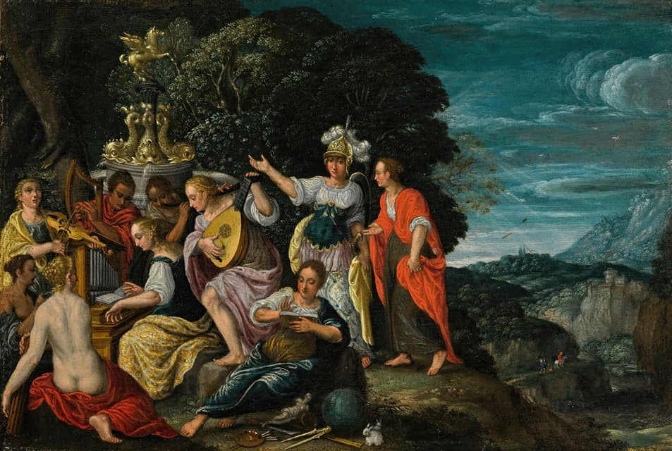 Johann König - Minerva Visiting The Muses On Mount Helicon