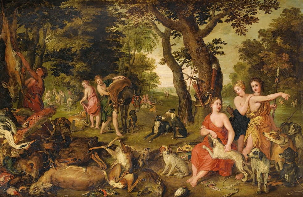 Studio Of Jan Brueghel The Younger - The Return Of Diana And Her Nymphs After The Hunt