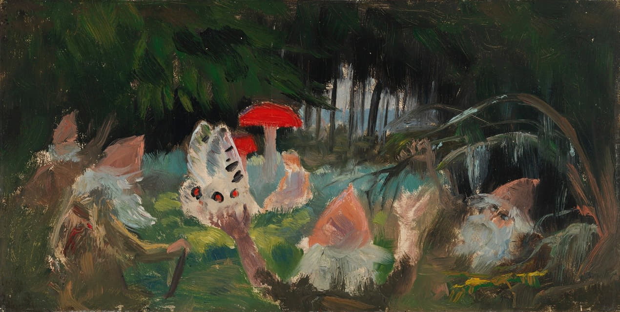 Torsten Wasastjerna - The Princess and a Butterfly Underneath a Fly Agaric, sketch for the painitng Farity Tale Princess