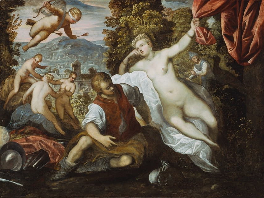 Domenico Tintoretto - Venus and Mars with Cupid and the Three Graces in a Landscape