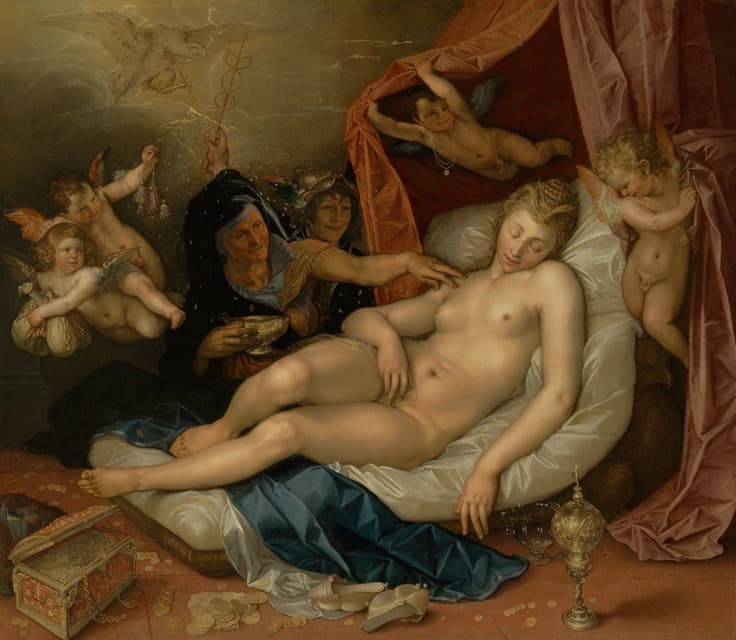 Hendrick Goltzius - The Sleeping Danaë Being Prepared to Receive Jupiter