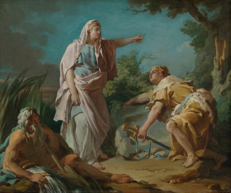 埃斯特拉向儿子忒修斯展示了他父亲藏胳膊的地方