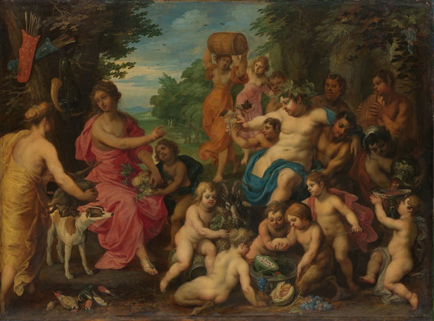 Hendrik van Balen - Diana Offered Wine and Fruit by Bacchus and his Retinue