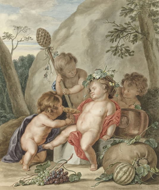 Abraham Delfos - Kinderbacchanaal, after Jacob de Wit