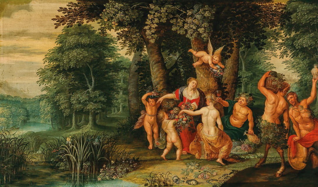 Antwerp School - A Bacchanal with Ceres and Satyrs