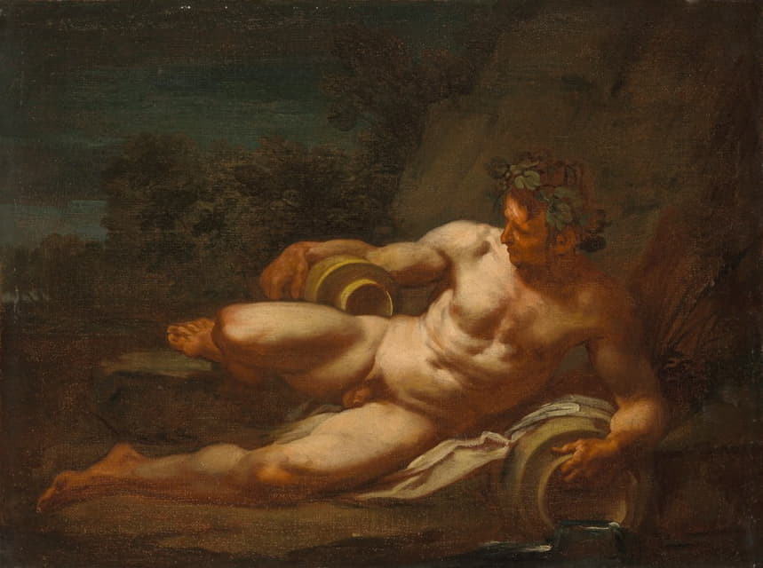Circle of Nicolas Poussin - A river god reclining in a landscape