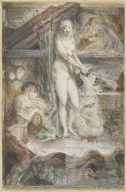 Gabriel Jacques de Saint-Aubin - Allegorie op de dood van Voltaire