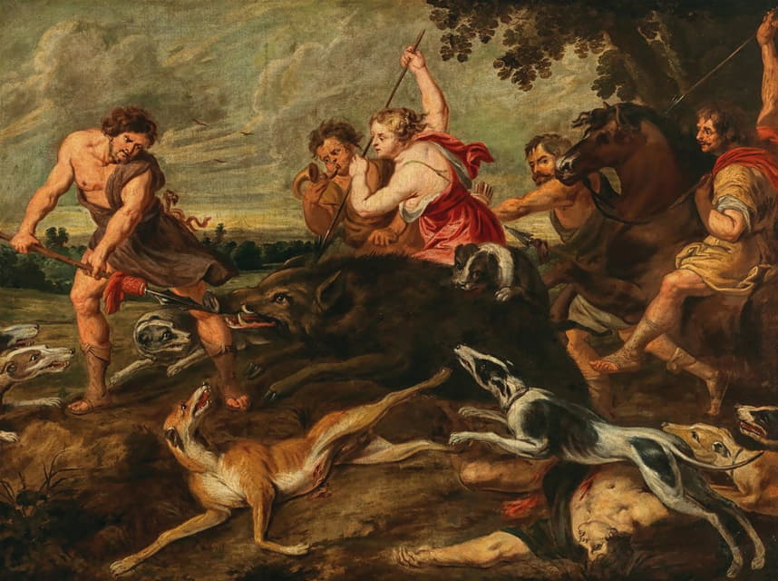 Workshop of Peter Paul Rubens - Meleager and Atalante hunting the Calydonian boar
