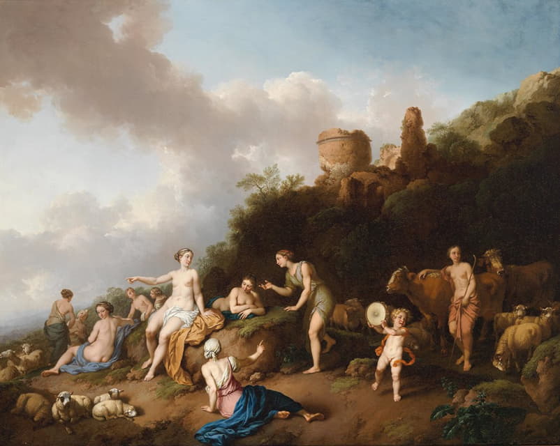 Christian Wilhelm Ernst Dietrich - Pastorale Landschaft mit Diana und ihren Nymphen