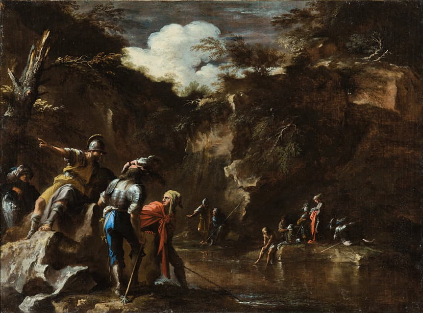 Salvator Rosa - Scene from Greek history; Thales causing the river to flow on both sides of the Lydian army