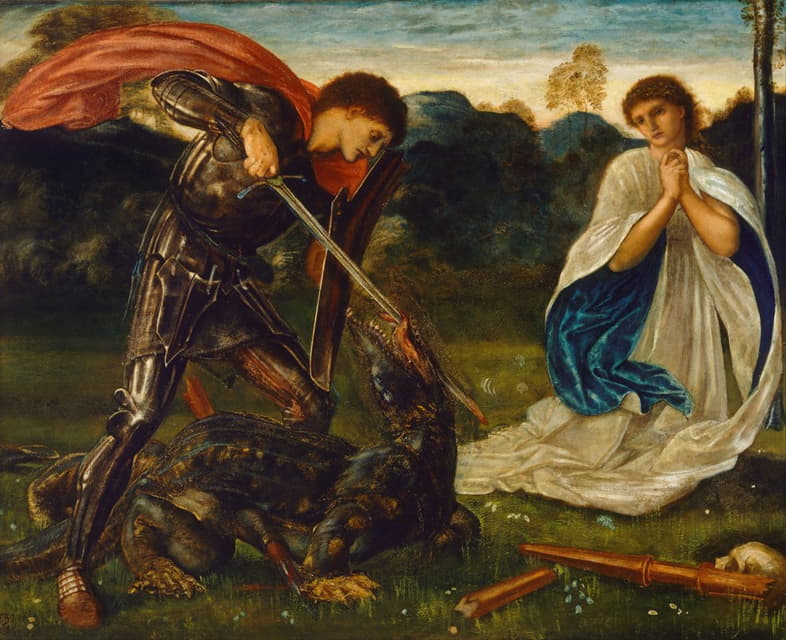 Sir Edward Coley Burne-Jones - The fight; St George kills the dragon VI