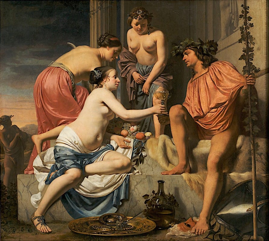Caesar Van Everdingen - Bacchus on a Throne − Nymphs Offering Bacchus Wine and Fruit