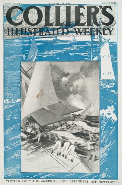 Edward Penfield - Collier’s Illustrated Weekly, ‘Trying Out’ The America’s Cup Defenders Off Newport