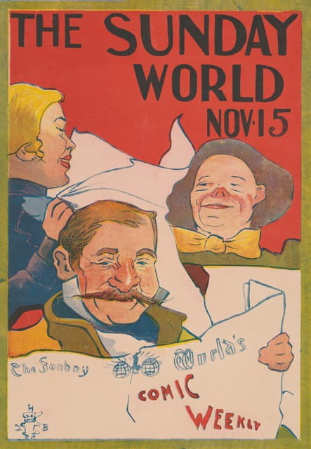 海报展示了人们阅读《星期日世界报》的插图。