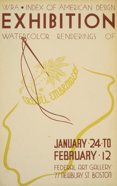 Anonymous - WPA Index of American Design exhibition Watercolor renderings of crewel embroidery