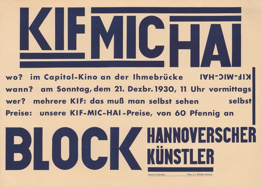 Kurt Schwitters - KIF MIC HAI, Block Hannoverscher Künstler