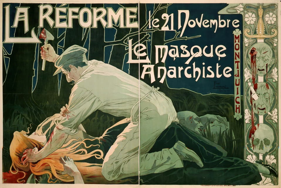 Henri Privat-Livemont - La Réforme, le 21 Novembre, le masque anarchiste