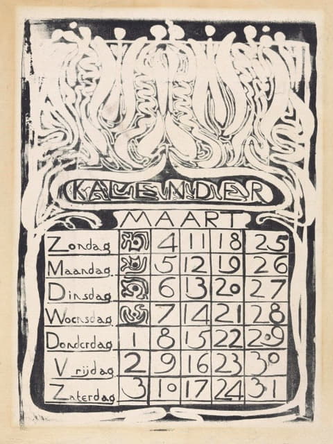 Carel Adolph Lion Cachet - Kalenderblad maart 1894