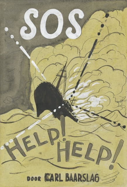 Karl Baarslag's s.O.s.的草稿书封面，以风暴中的船只为特色