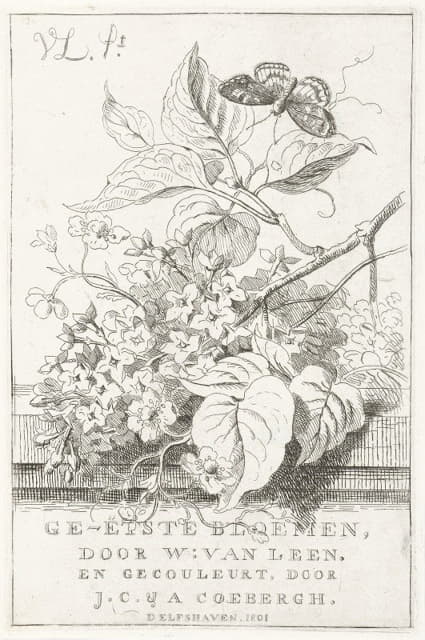 Willem van Leen - Bloemenstudie met vlinder