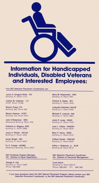 National Institutes of Health - Information for handicapped individuals, disabled veterans, and interested employees
