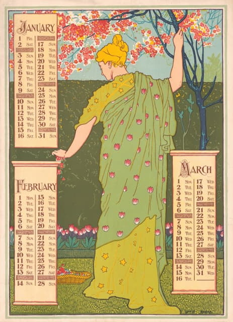 1897年的海报日历。一月、二月、三月