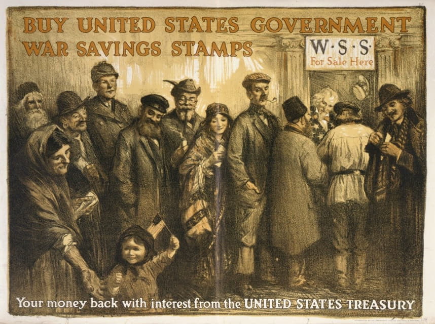 购买美国政府战争储蓄邮票，并从美国财政部取回利息