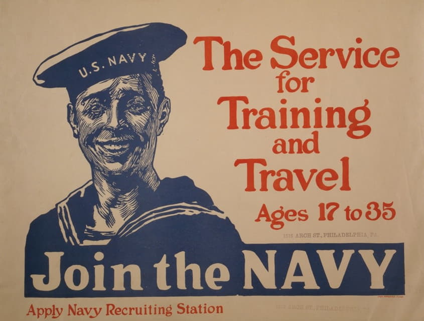 James Montgomery Flagg - The service for training and travel – Ages 17 to 35 – Join the Navy – Apply Navy recruiting station