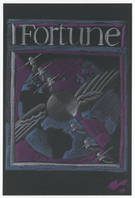 Winold Reiss - [Graphic designs for Fortune magazine.] [Study for cover with telephone lines and wings over the globe