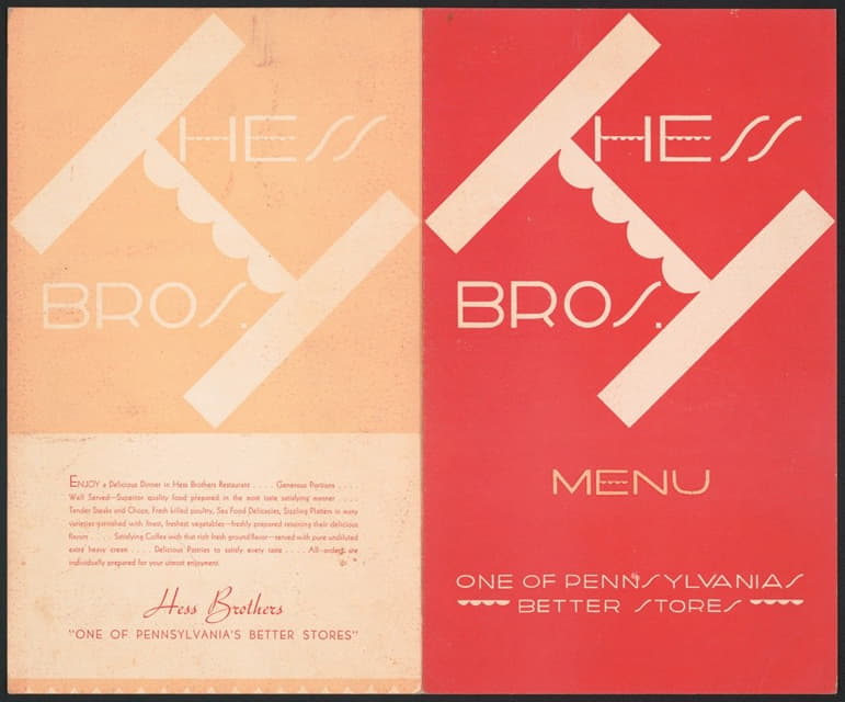 Winold Reiss - Designs for Hess Brothers Restaurant, Allentown, PA.] [Dinner menu