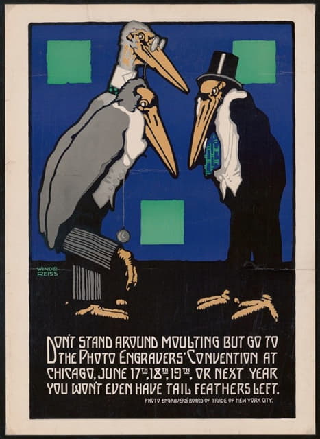 Winold Reiss - Graphic design for Photo Engravers Convention, Chicago.] [Poster featuring cartoon-like storks