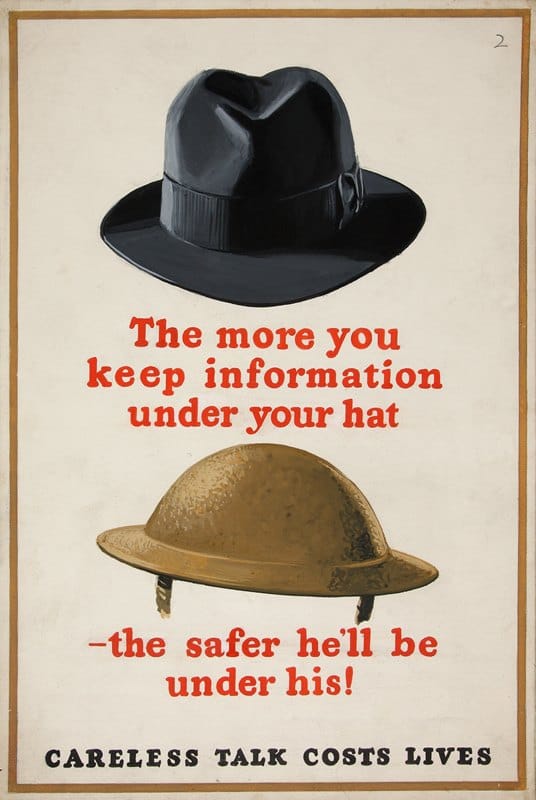 Anonymous - The more you keep information under your hat – the safer he’ll be under his! Careless talk costs lives