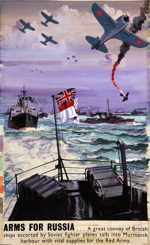 Frederick Donald Blake - Arms for Russia – a great convoy of British ships escorted by Soviet fighters sails into Murmansk harbour with vital supplies for the Red Army.